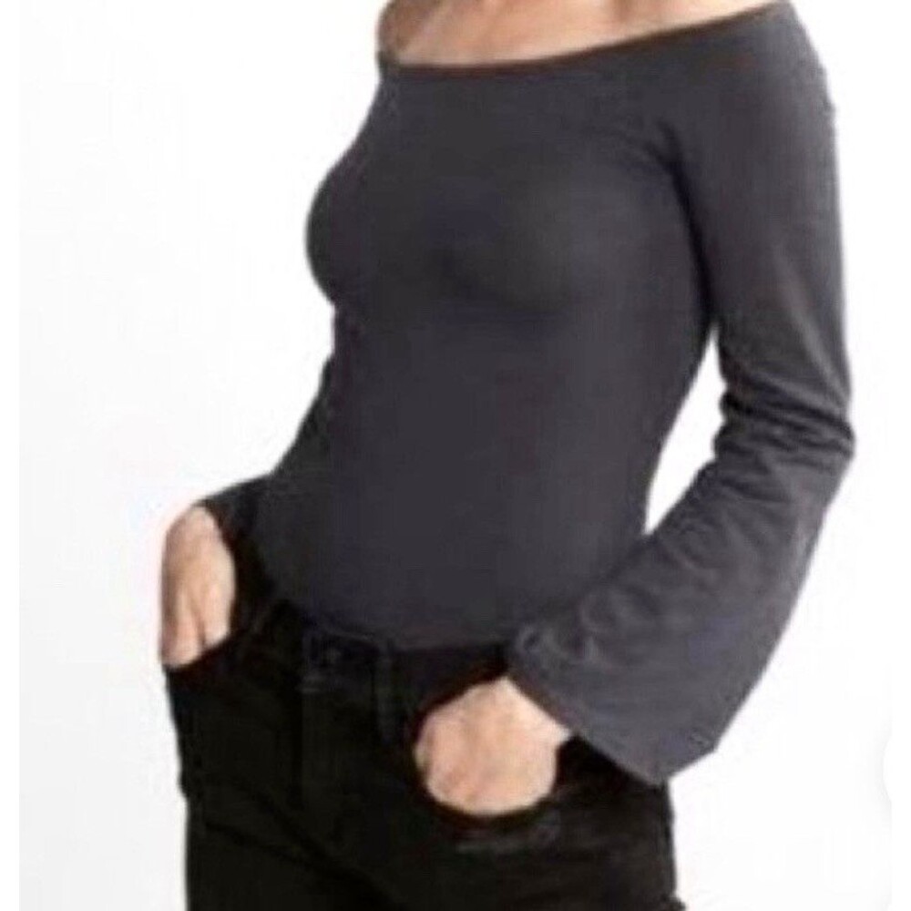 Express Bodysuit Womens Large Off Shoulder Flare Sleeve Snap Closure NEW W Tags